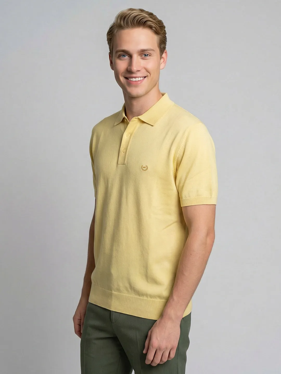 Men Yellow Solid Collar Half Sleeve T-Shirt sold by Monte Carlo product image thumbnail 3