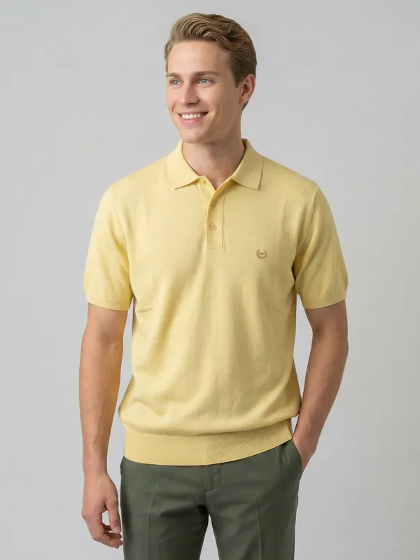 Men Yellow Solid Collar Half Sleeve T-Shirt made by Monte Carlo