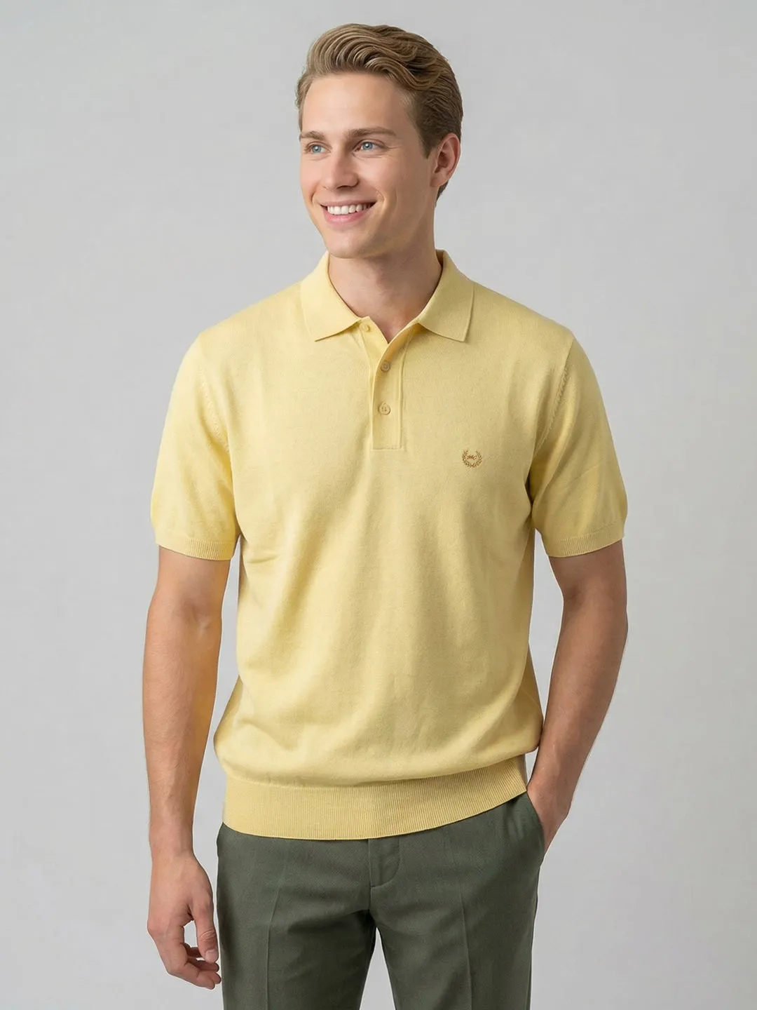 Men Yellow Solid Collar Half Sleeve T-Shirt sold by Monte Carlo