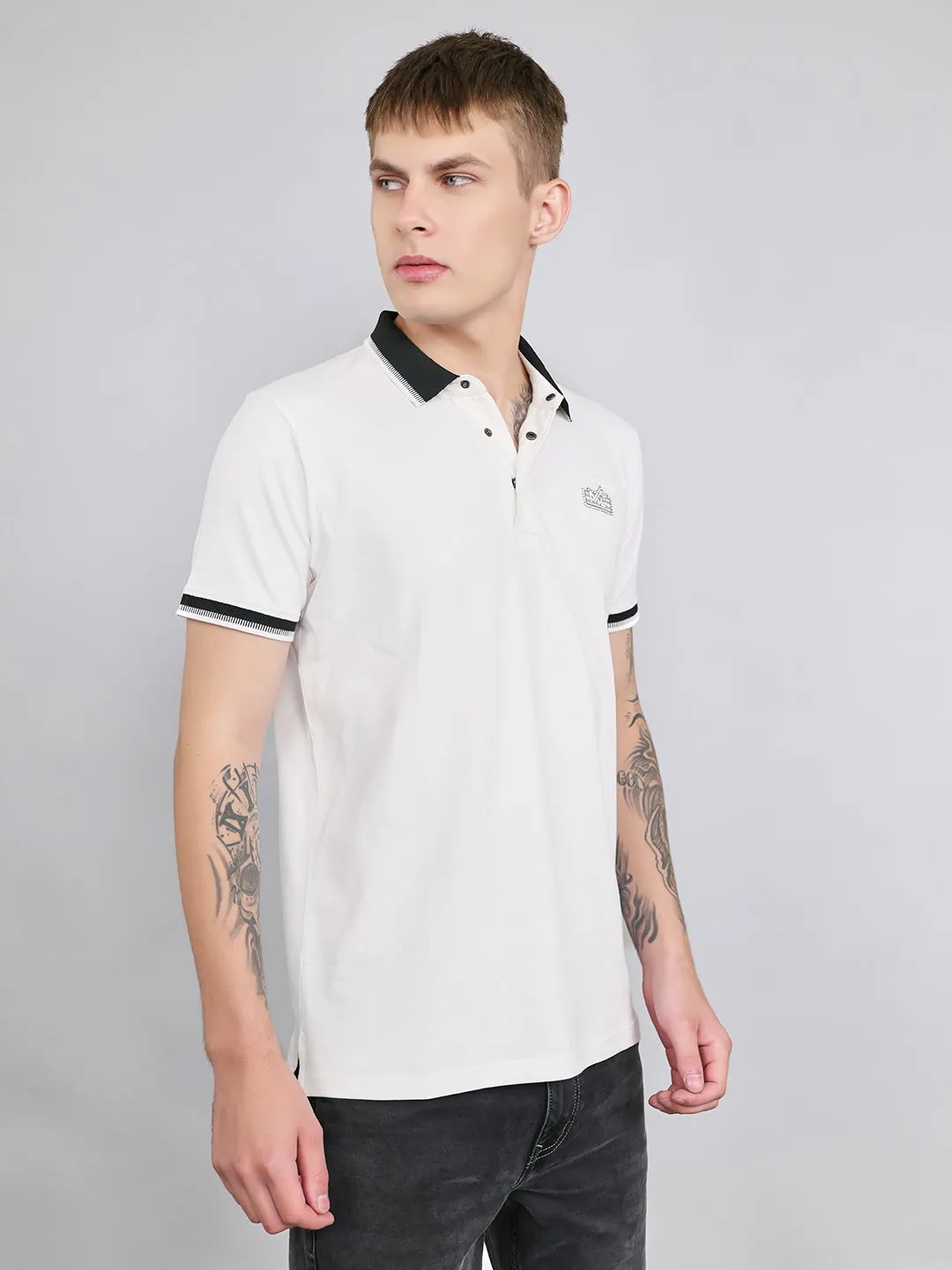 Men White Solid Collar Half Sleeve T-Shirt sold by Monte Carlo product image thumbnail 3