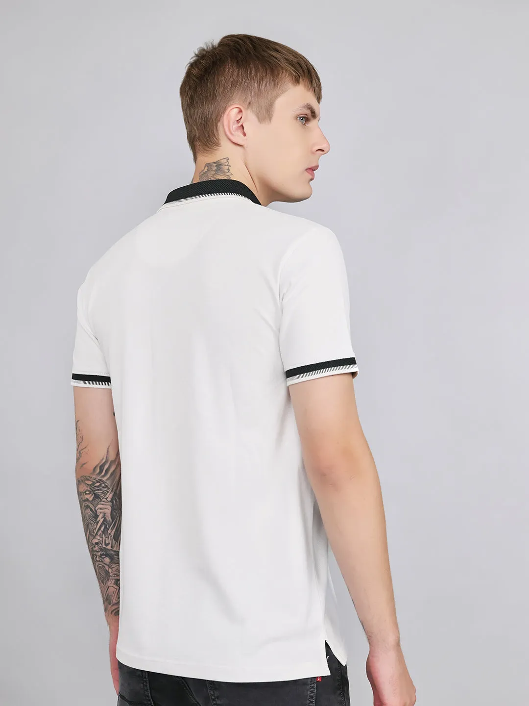 Men White Solid Collar Half Sleeve T-Shirt sold by Monte Carlo product image thumbnail 4