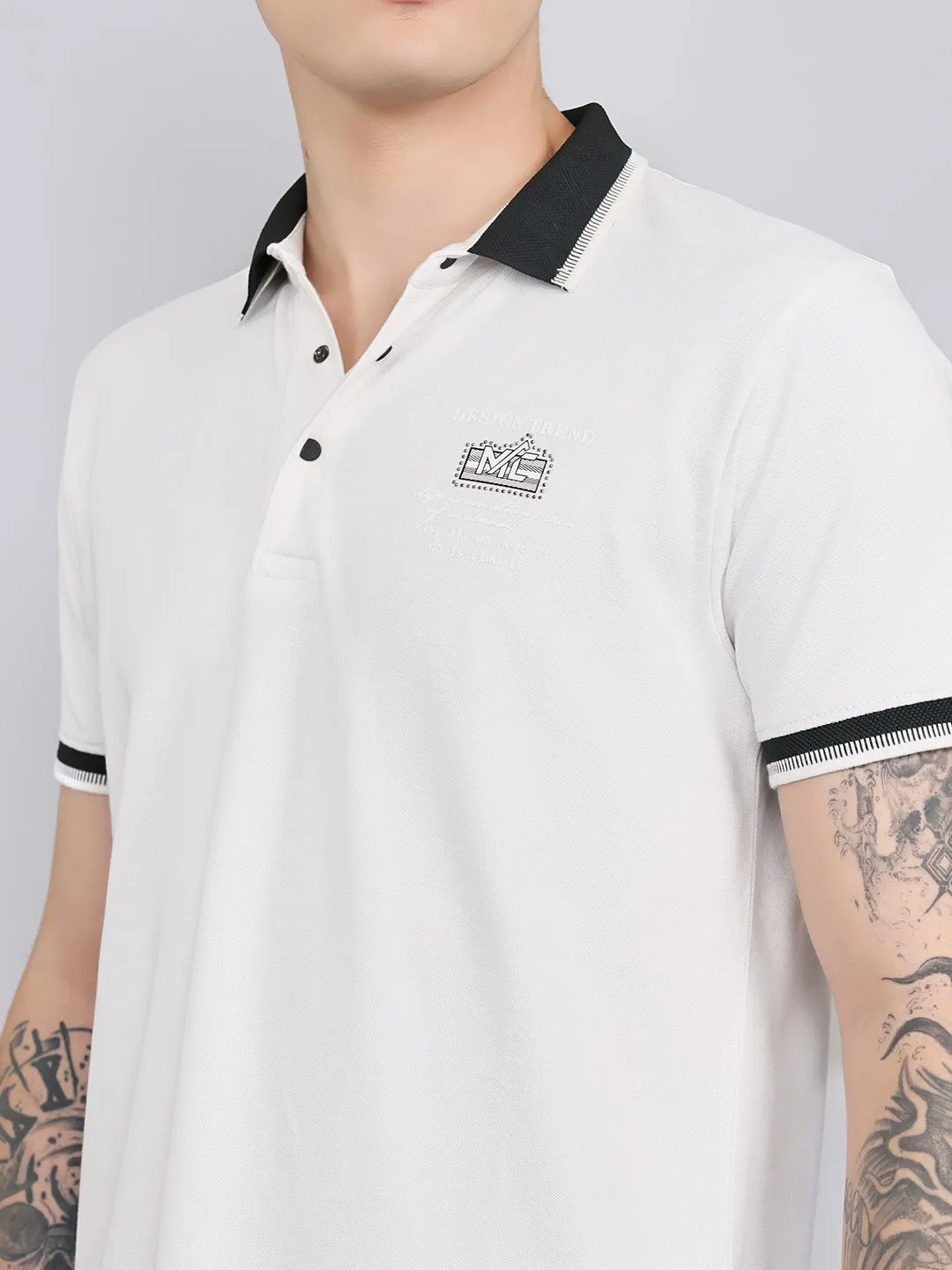 Men White Solid Collar Half Sleeve T-Shirt sold by Monte Carlo product image thumbnail 5