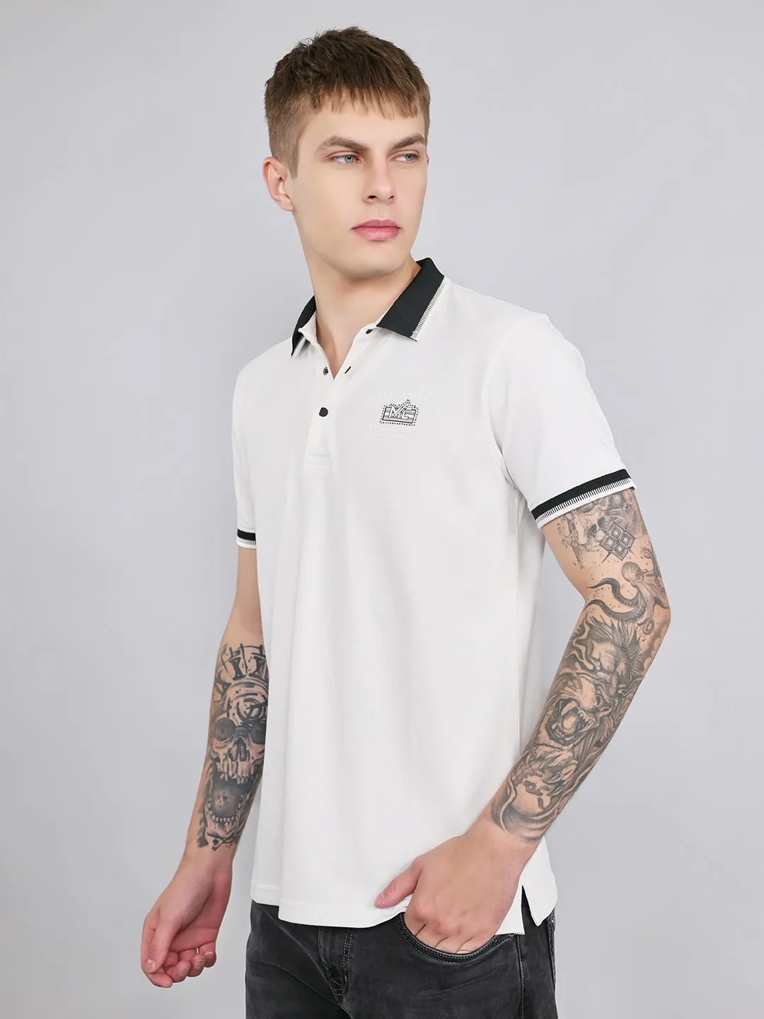 Men White Solid Collar Half Sleeve T-Shirt sold by Monte Carlo product image thumbnail 2