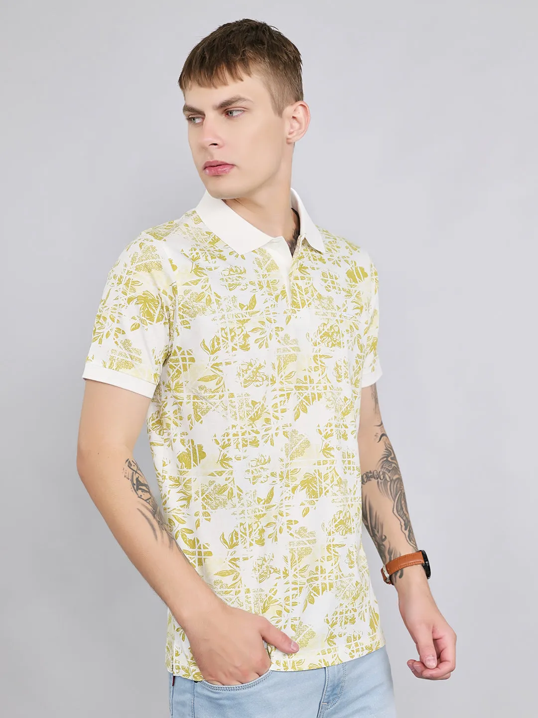 Men Yellow Printed Collar Half Sleeve T-Shirt sold by Monte Carlo product image thumbnail 3