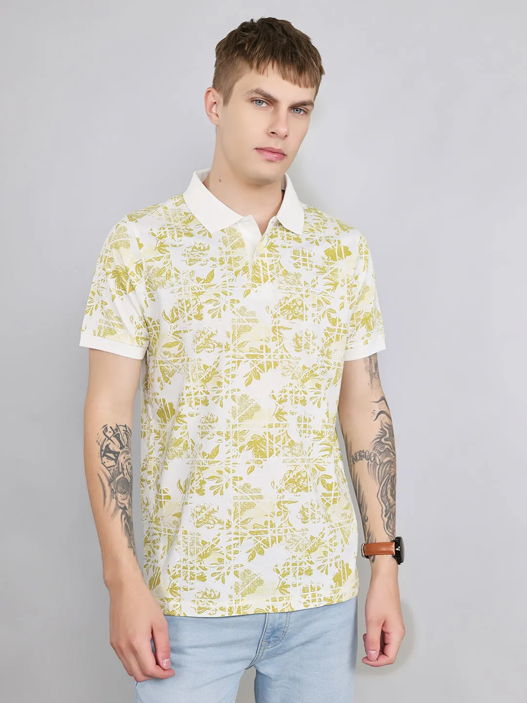 Men Yellow Printed Collar Half Sleeve T-Shirt sold by Monte Carlo product image thumbnail 2