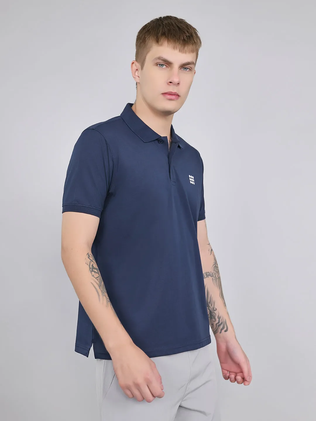 Rock.it Men Navy Blue Solid Collar Half Sleeve T-Shirt sold by Monte Carlo product image thumbnail 2