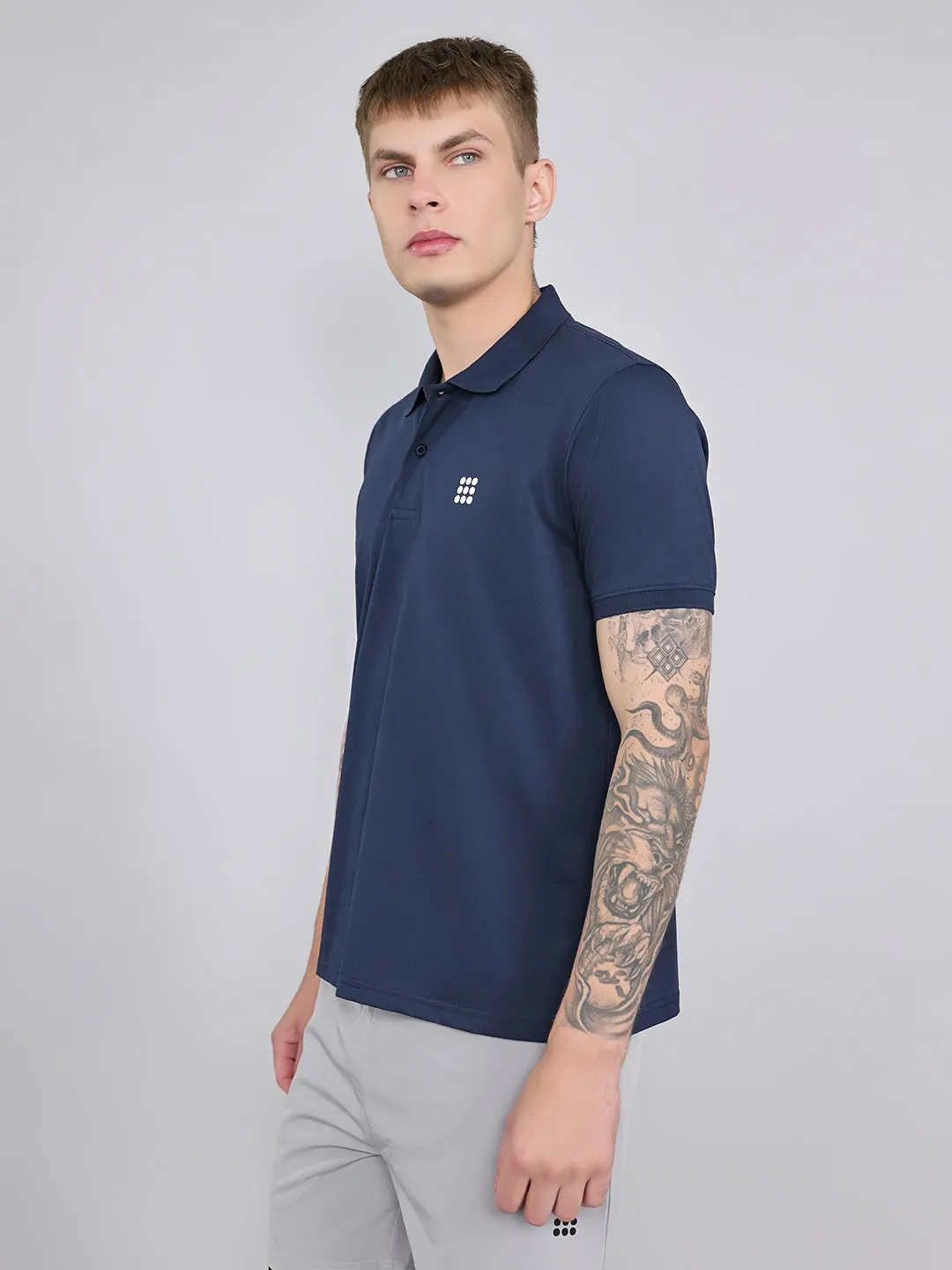 Rock.it Men Navy Blue Solid Collar Half Sleeve T-Shirt sold by Monte Carlo product image thumbnail 3