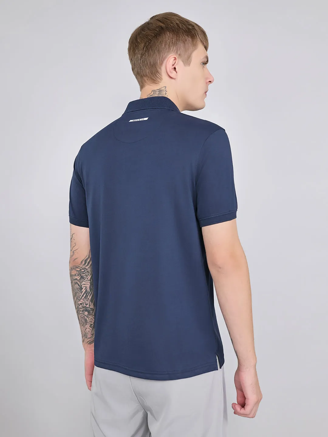 Rock.it Men Navy Blue Solid Collar Half Sleeve T-Shirt sold by Monte Carlo product image thumbnail 4