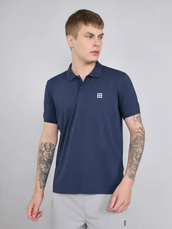 Rock.it Men Navy Blue Solid Collar Half Sleeve T-Shirt made by Monte Carlo