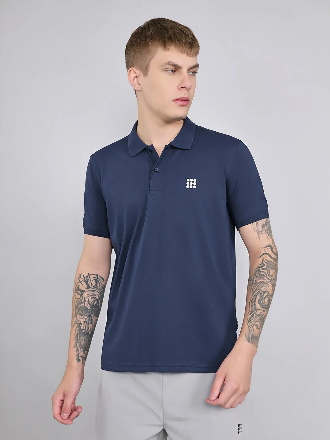 Rock.it Men Navy Blue Solid Collar Half Sleeve T-Shirt sold by Monte Carlo