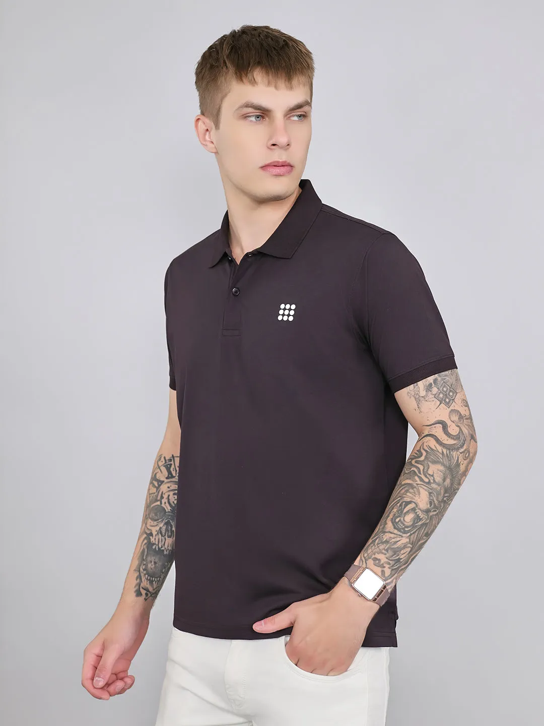 Rock.it Men Maroon Solid Collar Half Sleeve T-Shirt sold by Monte Carlo product image thumbnail 2