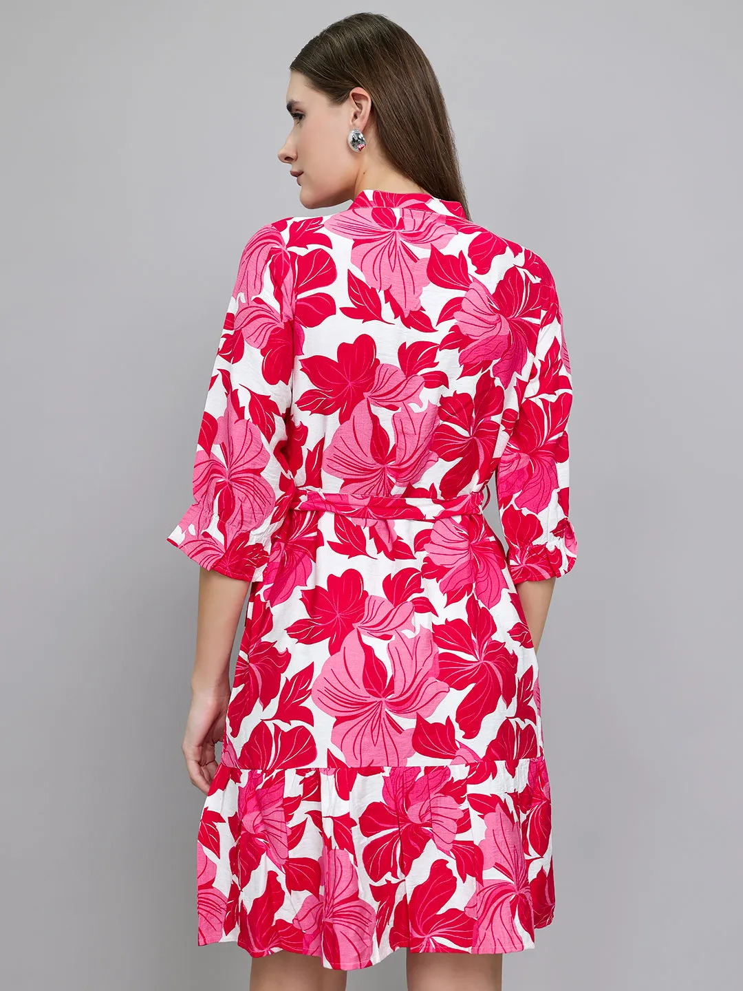 Women Magenta Floral Print Front Open Tunic sold by Monte Carlo product image thumbnail 4