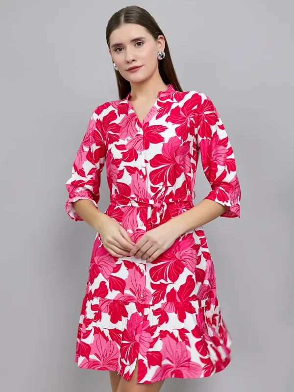 Women Magenta Floral Print Front Open Tunic made by Monte Carlo