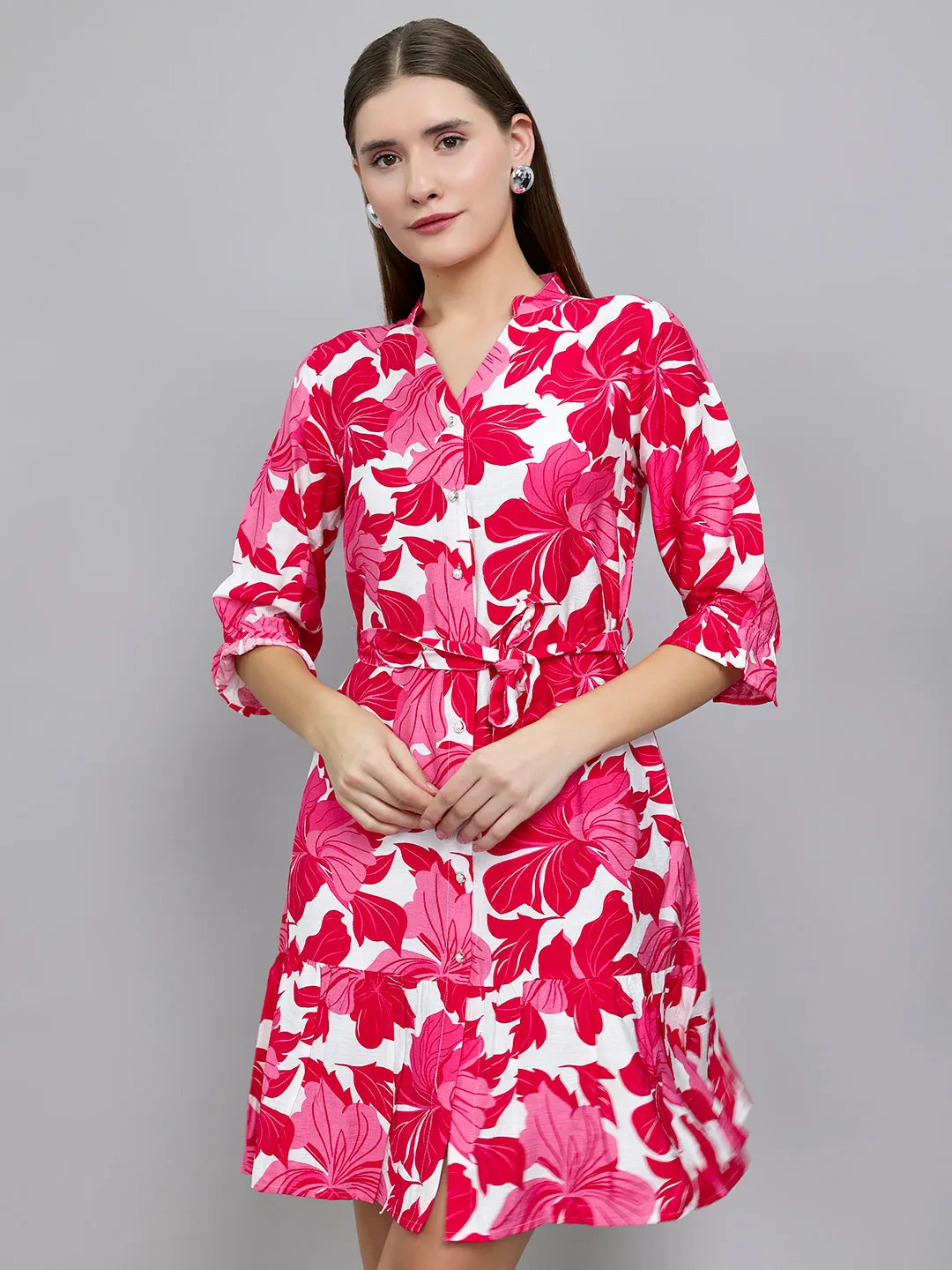 Women Magenta Floral Print Front Open Tunic sold by Monte Carlo