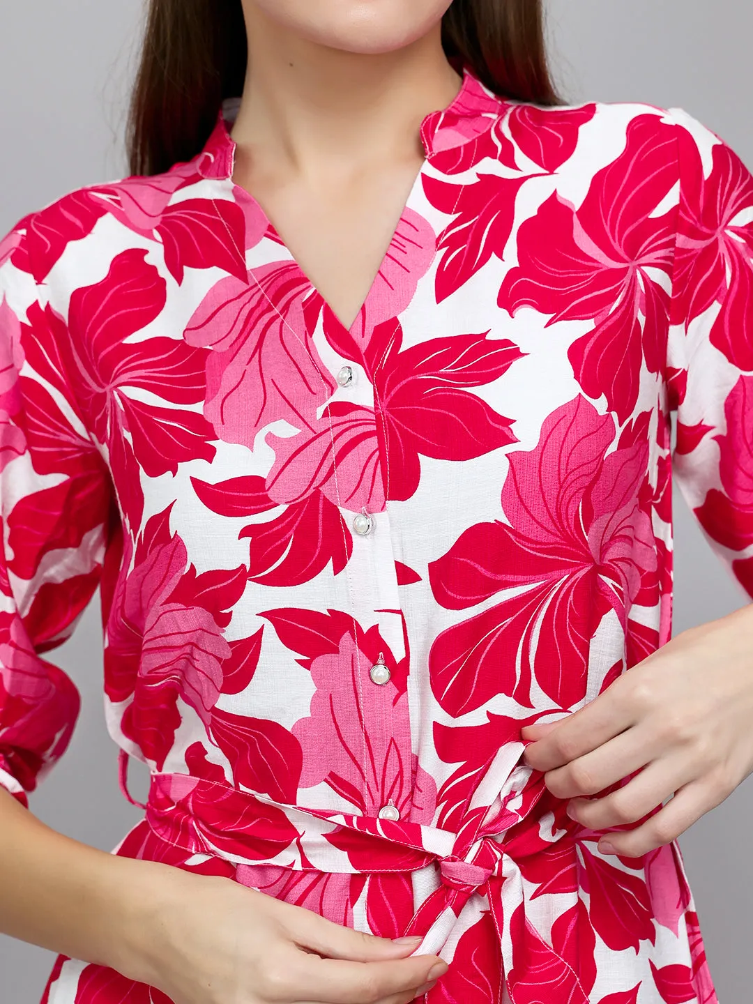 Women Magenta Floral Print Front Open Tunic sold by Monte Carlo product image thumbnail 5
