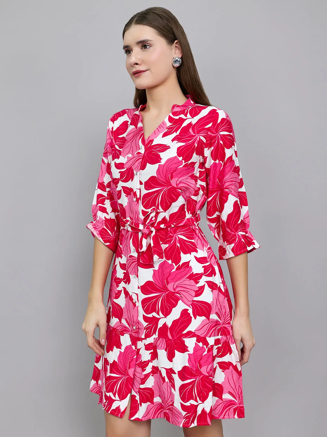 Women Magenta Floral Print Front Open Tunic sold by Monte Carlo product image thumbnail 2