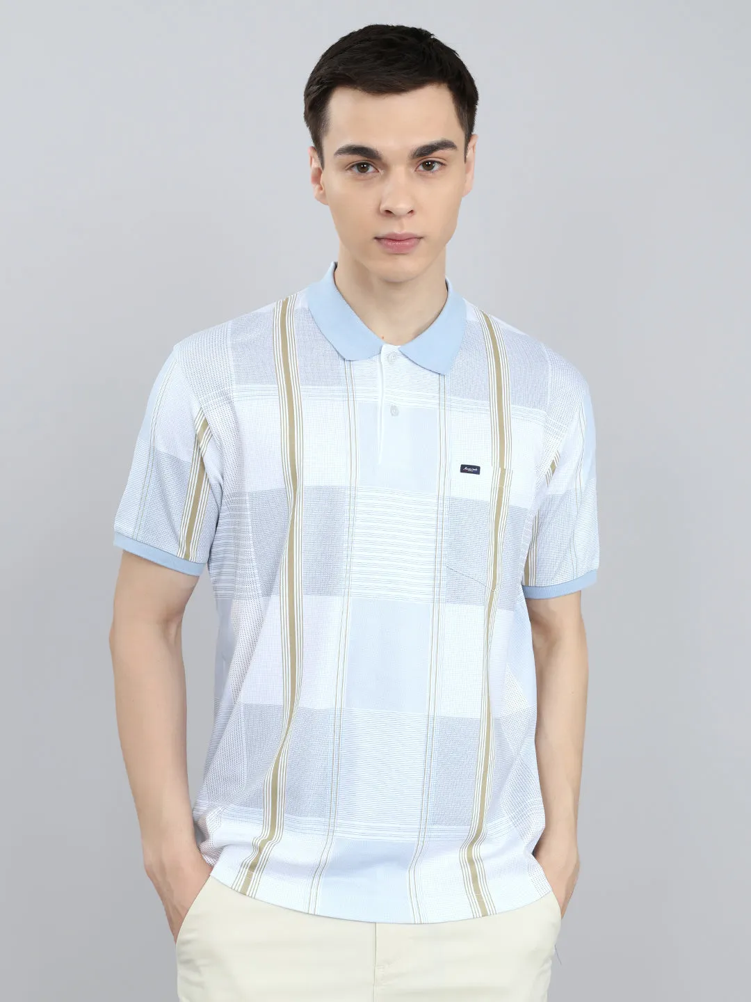 Men White Printed Collar Half Sleeve T-Shirt sold by Monte Carlo