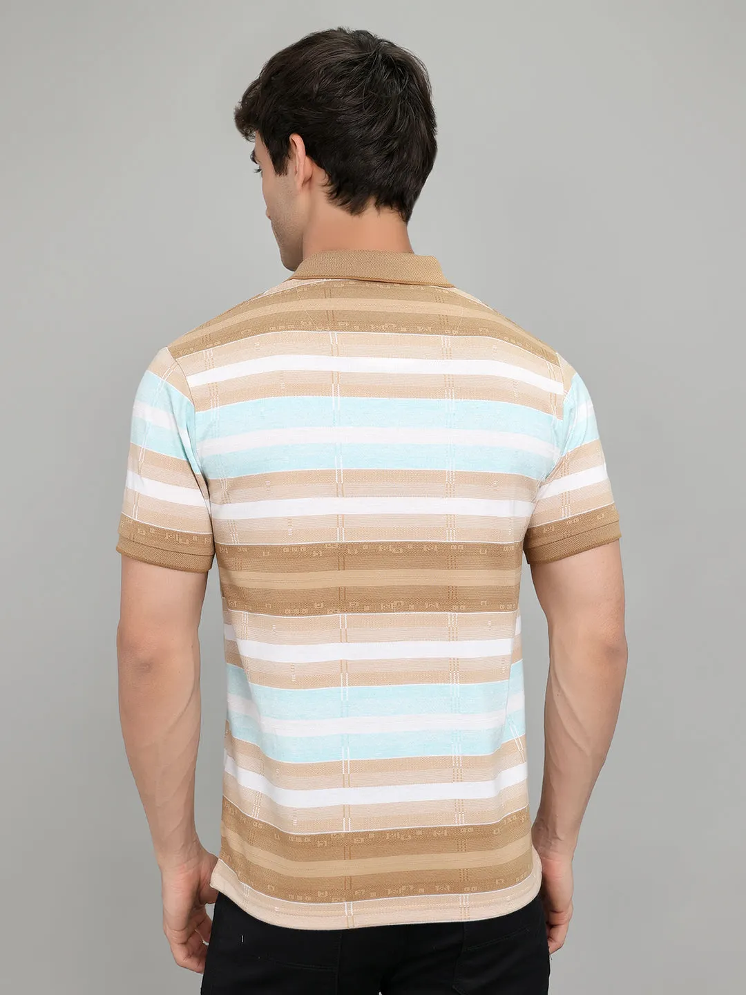 Men Brown Stripe Collar Half Sleeve T-Shirt sold by Monte Carlo product image thumbnail 4