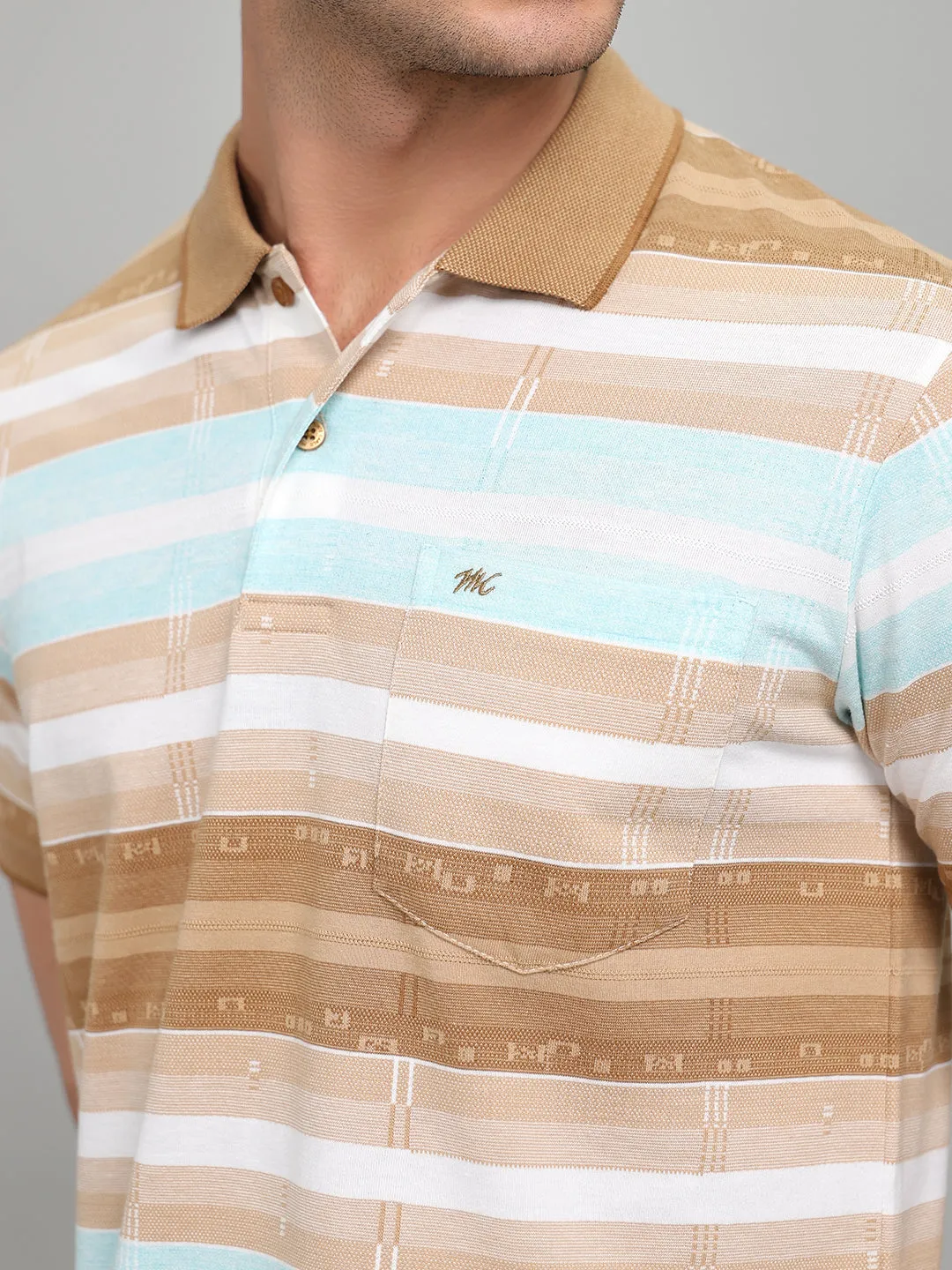 Men Brown Stripe Collar Half Sleeve T-Shirt sold by Monte Carlo product image thumbnail 5