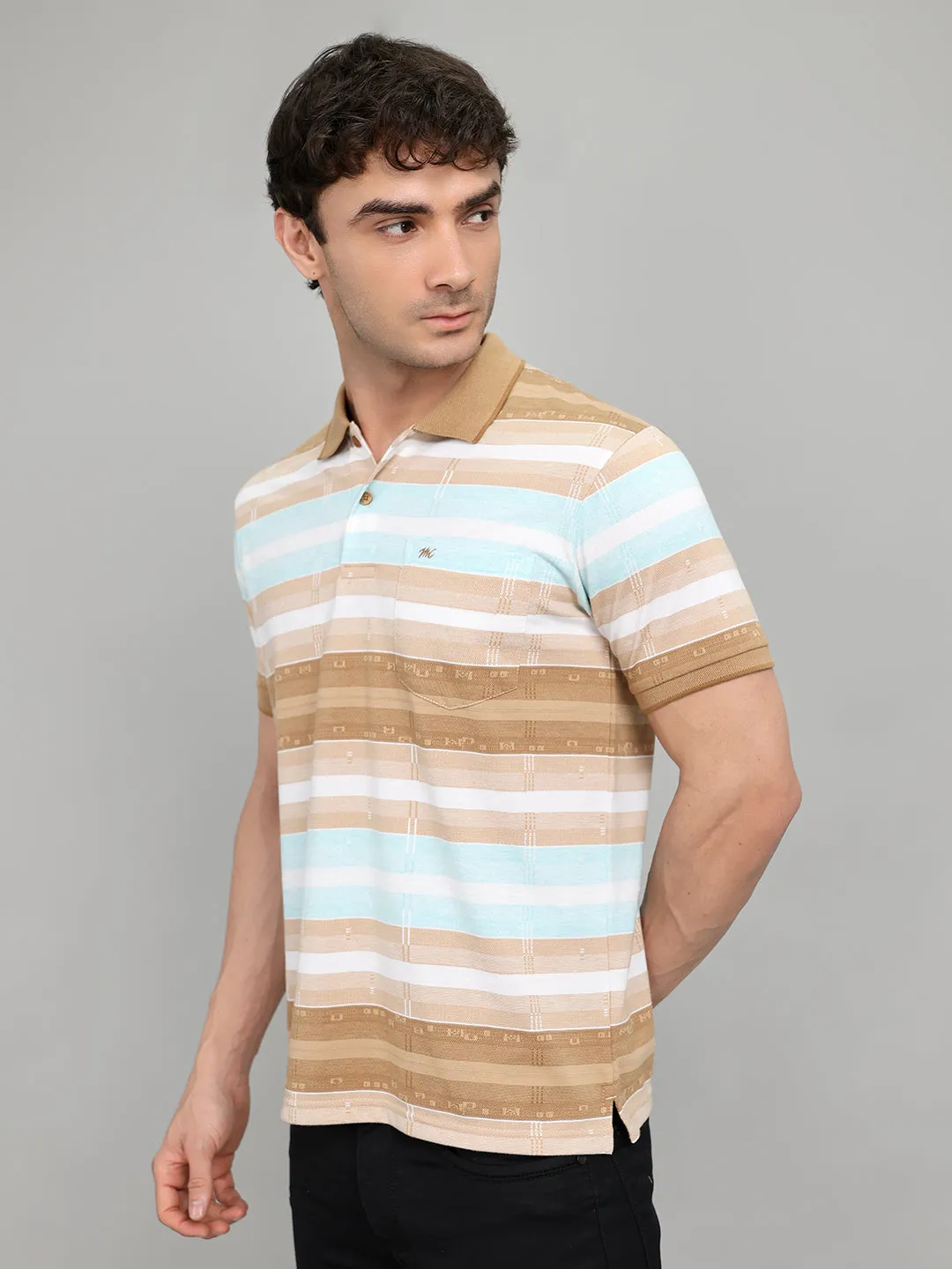 Men Brown Stripe Collar Half Sleeve T-Shirt sold by Monte Carlo product image thumbnail 2