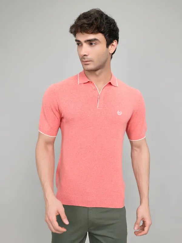 Men Pink Solid Collar Half Sleeve T-Shirt made by Monte Carlo