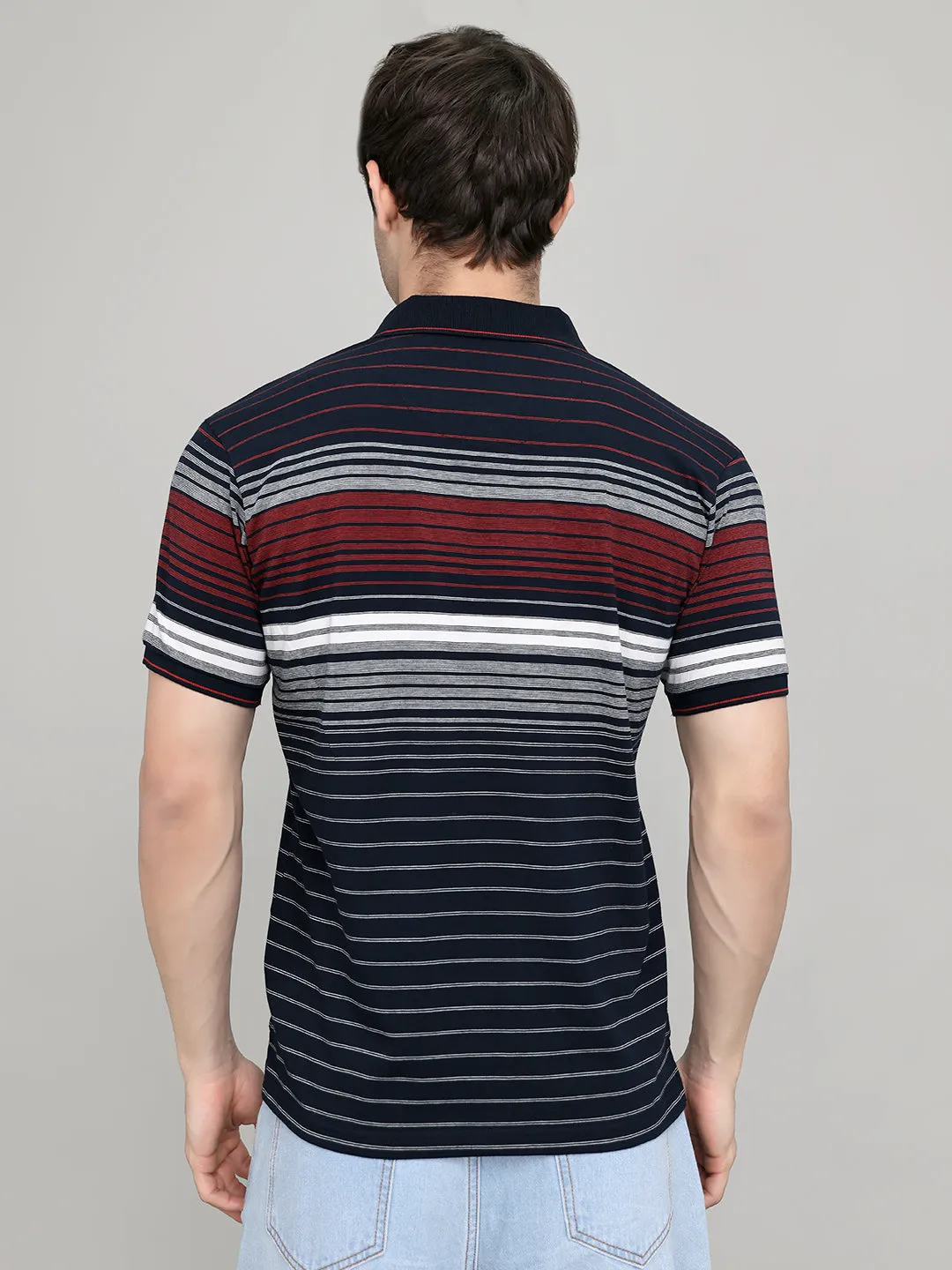 Men Navy Blue Stripe Collar Half Sleeve T-Shirt sold by Monte Carlo product image thumbnail 4