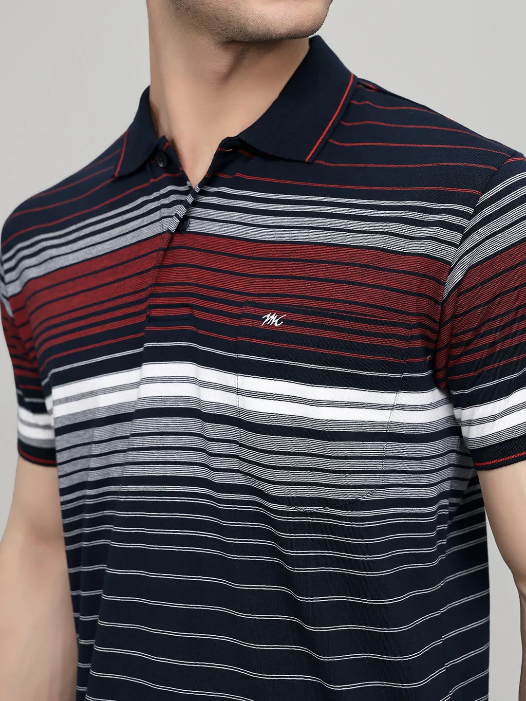 Men Navy Blue Stripe Collar Half Sleeve T-Shirt sold by Monte Carlo product image thumbnail 5