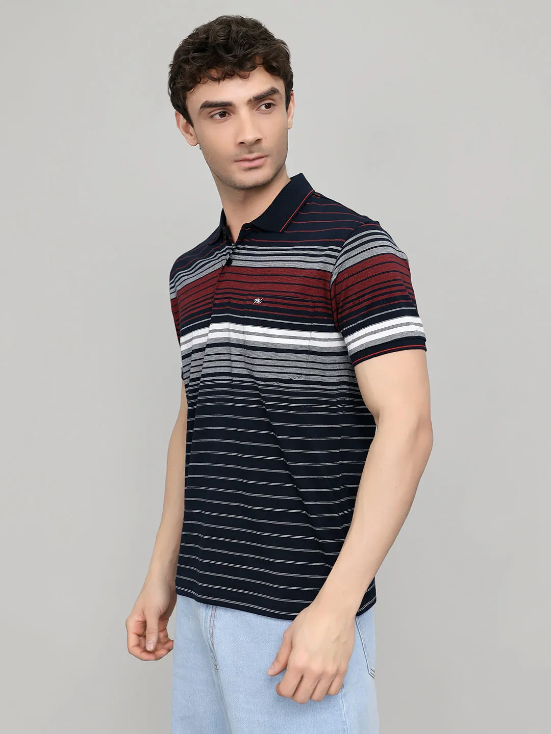 Men Navy Blue Stripe Collar Half Sleeve T-Shirt sold by Monte Carlo product image thumbnail 2