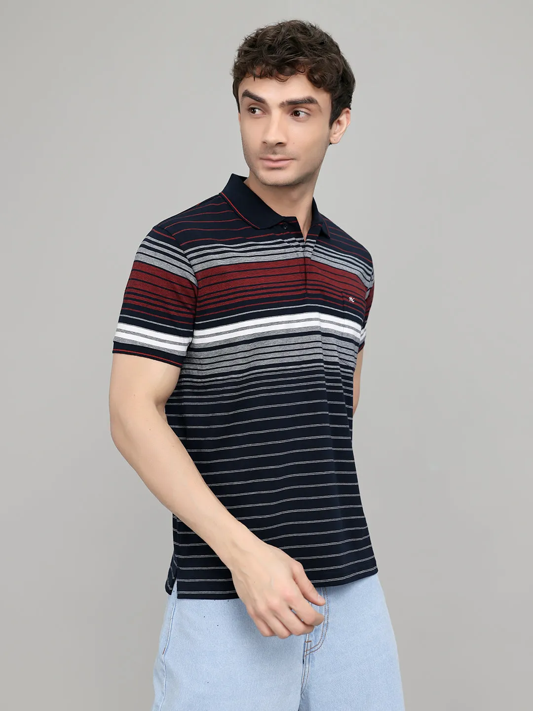 Men Navy Blue Stripe Collar Half Sleeve T-Shirt sold by Monte Carlo product image thumbnail 3