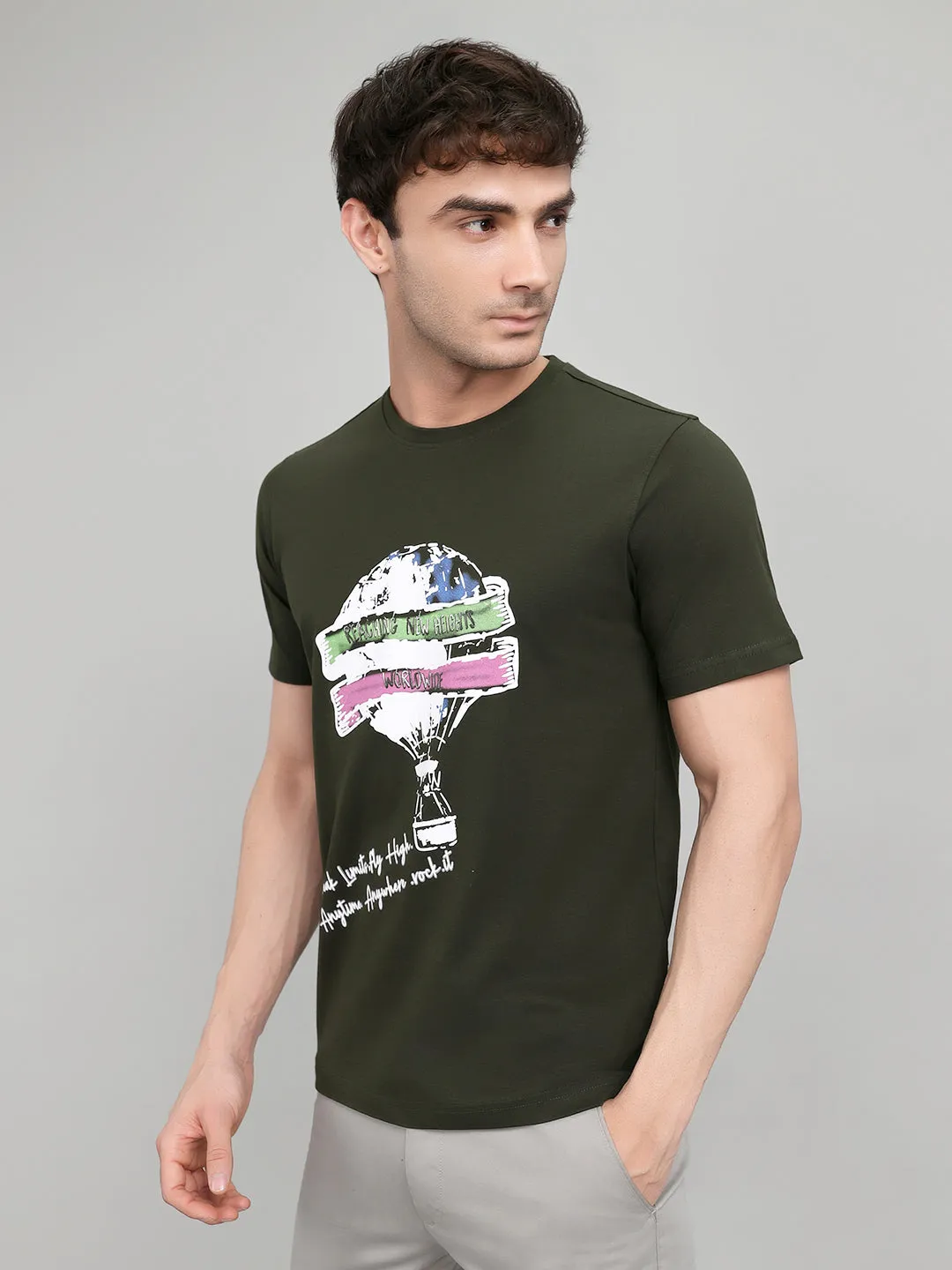 Rock.it Men Olive Printed Round Neck Half Sleeve T-Shirt sold by Monte Carlo product image thumbnail 3