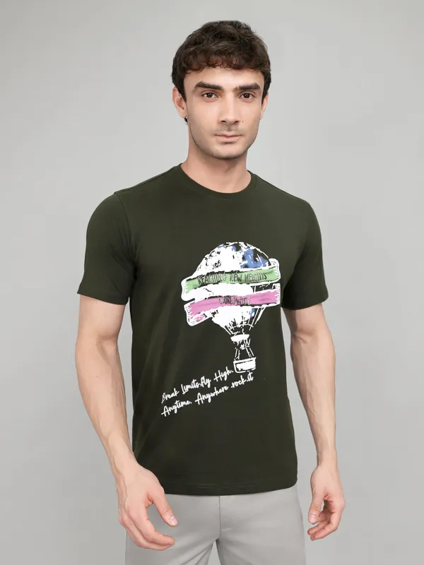 Rock.it Men Olive Printed Round Neck Half Sleeve T-Shirt made by Monte Carlo