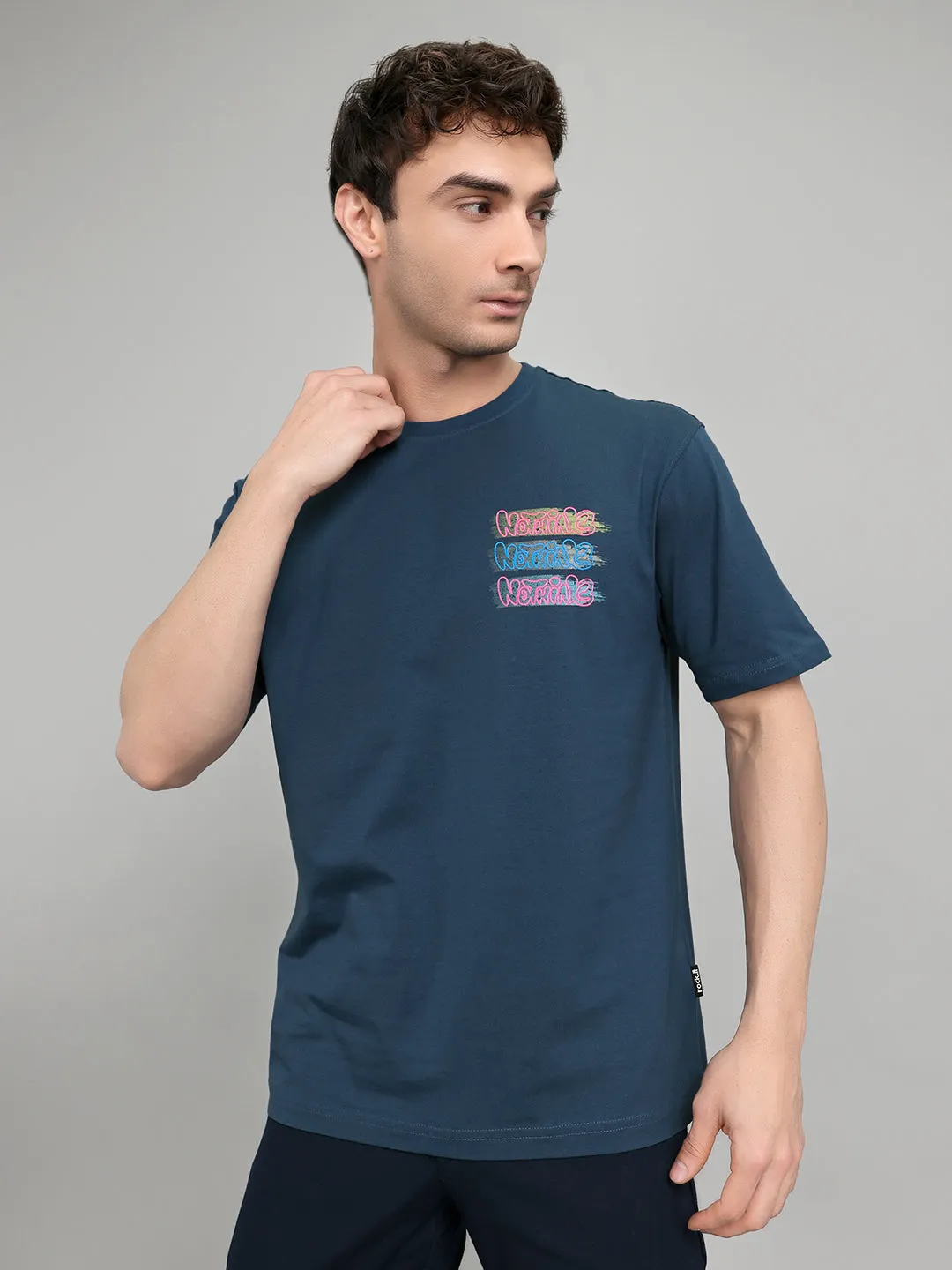 Rock.it Men Dark Blue Back Printed Round Neck Half Sleeve T-Shirt sold by Monte Carlo
