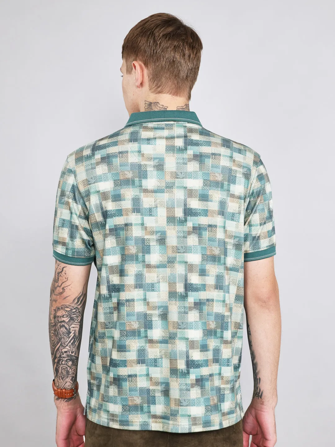 Men Green Colourblocked Collar Half Sleeve T-Shirt sold by Monte Carlo product image thumbnail 4