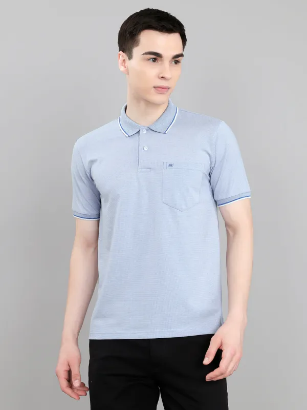 Men Sky Blue Solid Collar Half Sleeve T-Shirt made by Monte Carlo