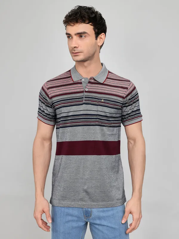 Luxuria Men Maroon Stripe Collar Half Sleeve T-Shirt made by Monte Carlo