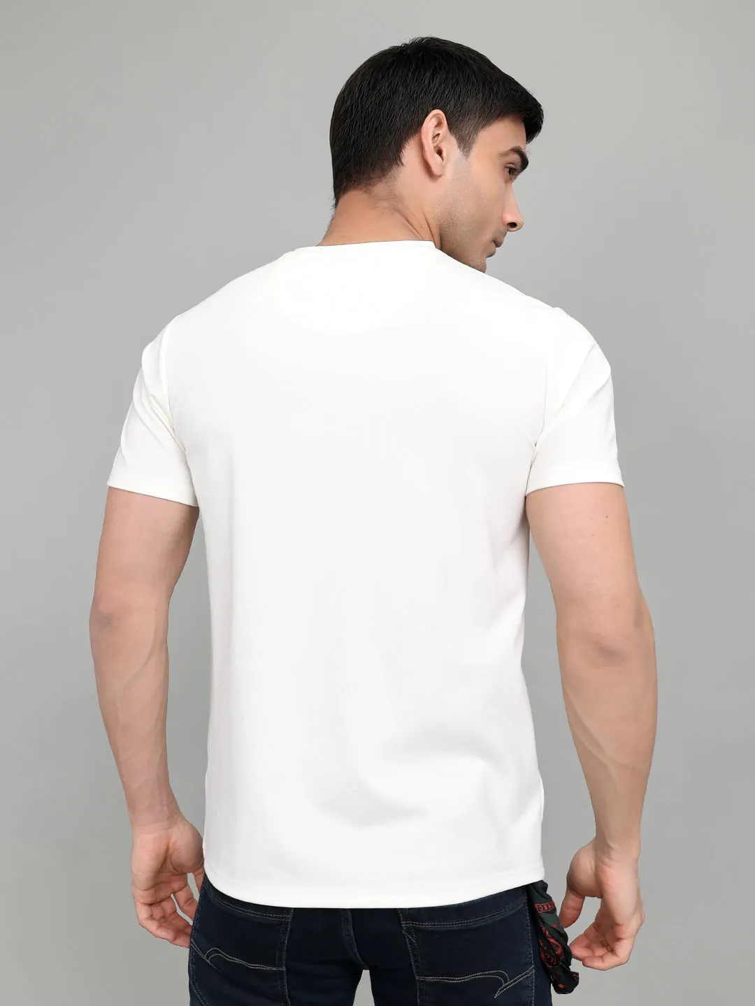 Men White Printed Round Neck Half Sleeve T-Shirt sold by Monte Carlo product image thumbnail 4