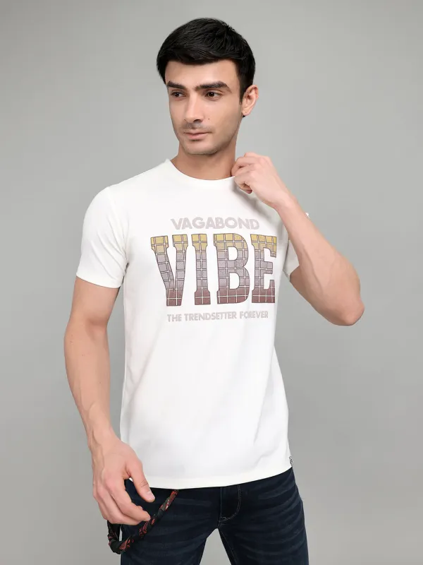 Men White Printed Round Neck Half Sleeve T-Shirt made by Monte Carlo
