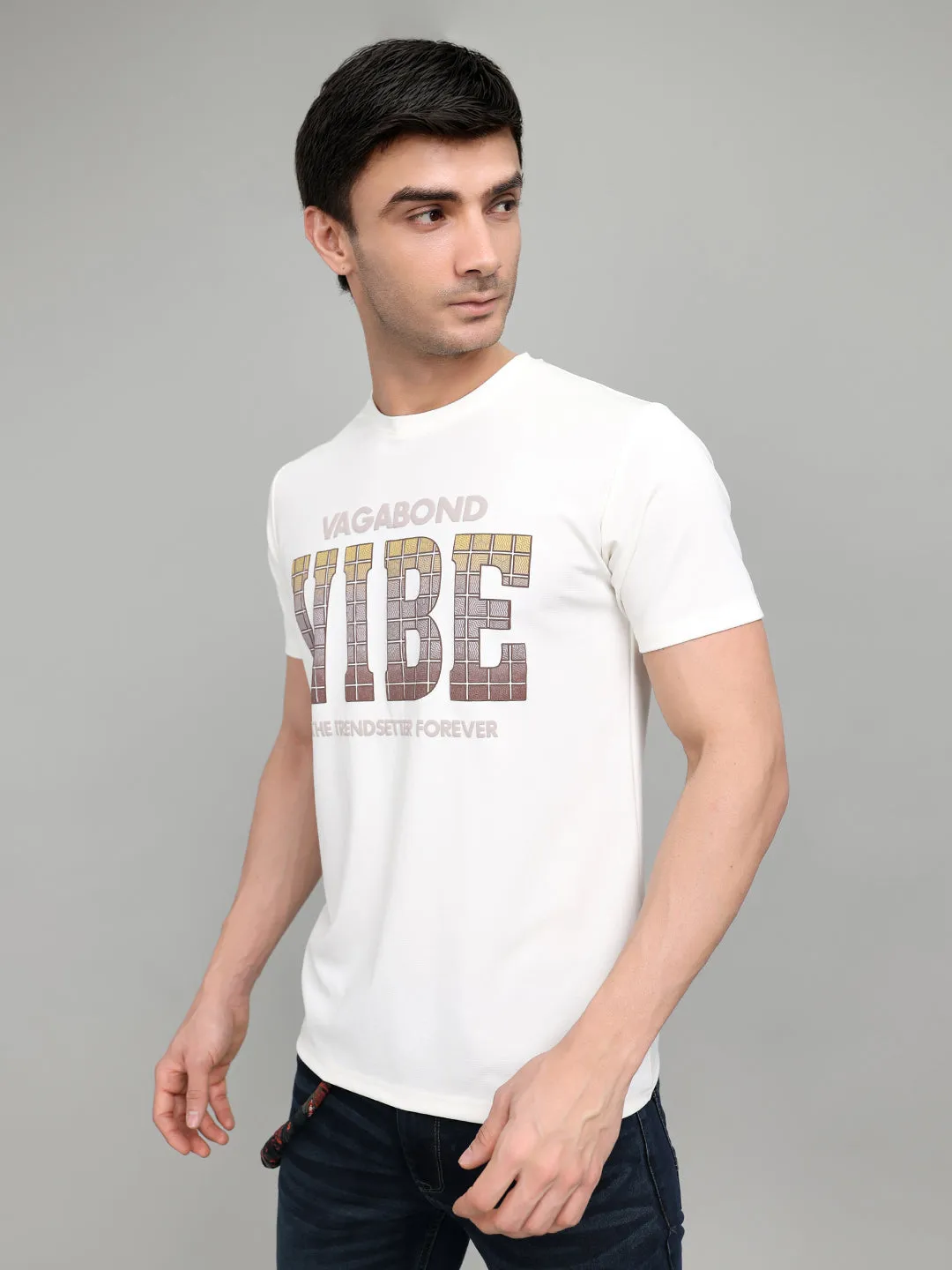Men White Printed Round Neck Half Sleeve T-Shirt sold by Monte Carlo product image thumbnail 2
