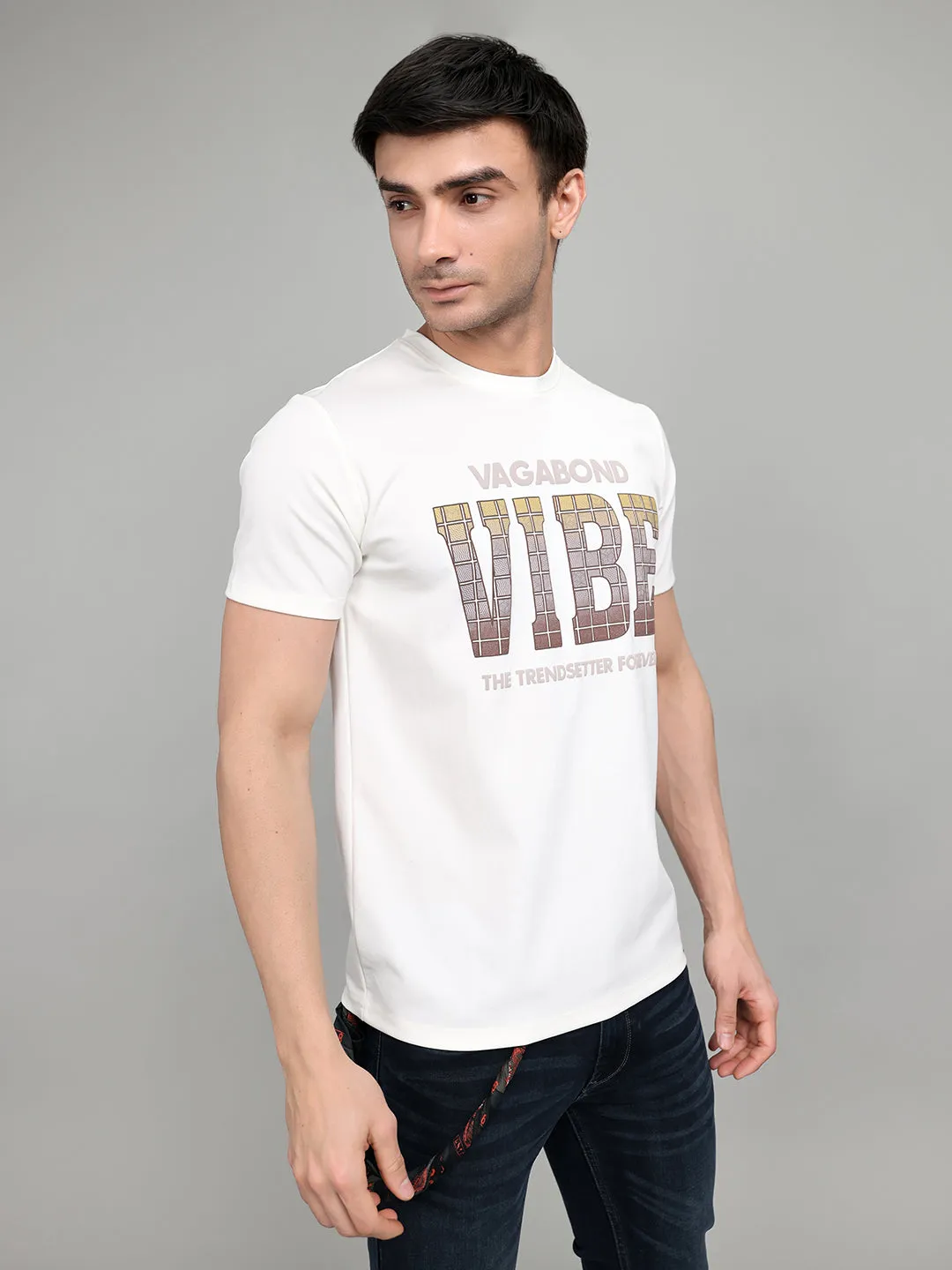 Men White Printed Round Neck Half Sleeve T-Shirt sold by Monte Carlo product image thumbnail 3