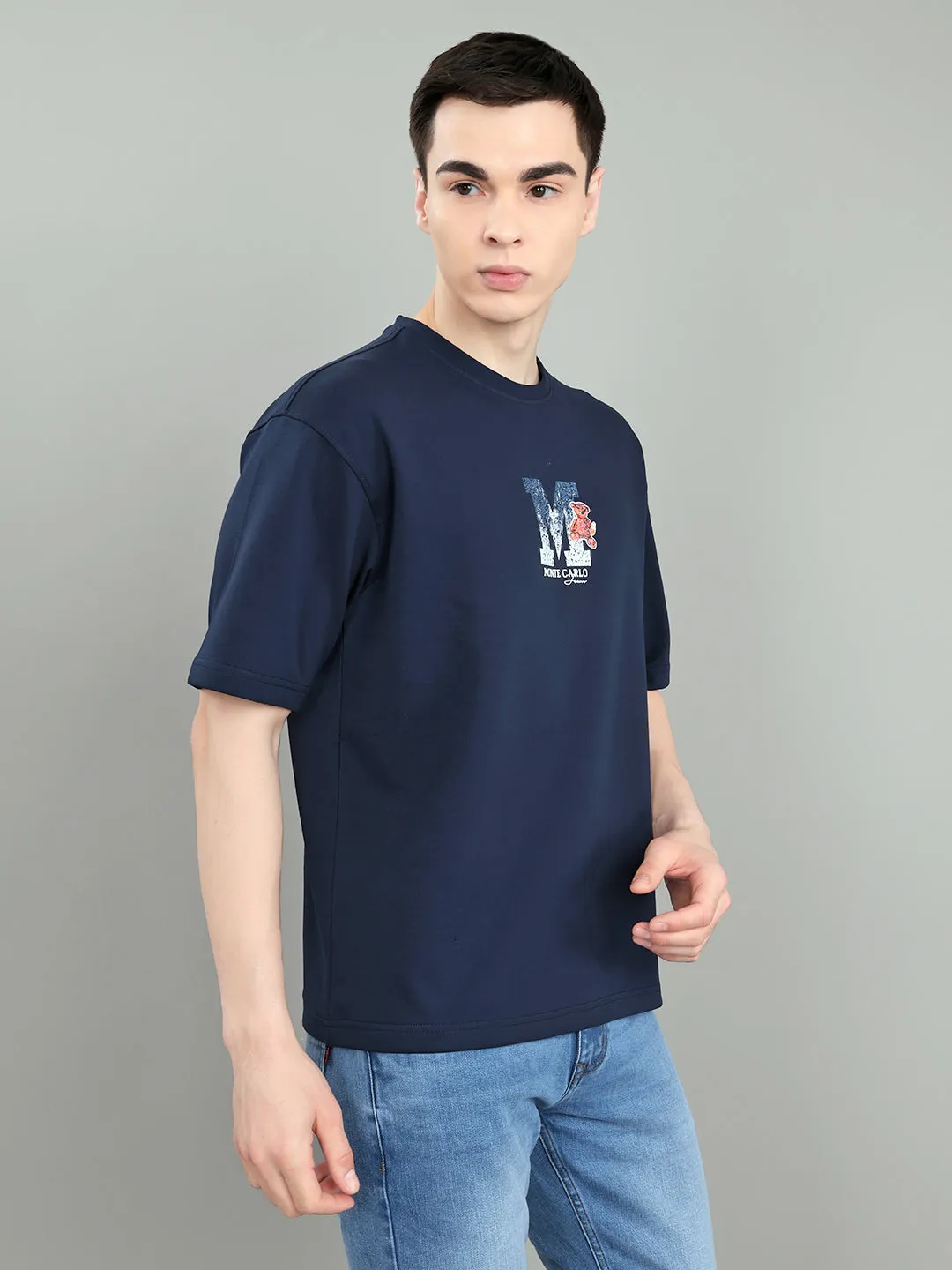Men Navy Blue Solid Round Neck Half Sleeve T-Shirt sold by Monte Carlo product image thumbnail 3