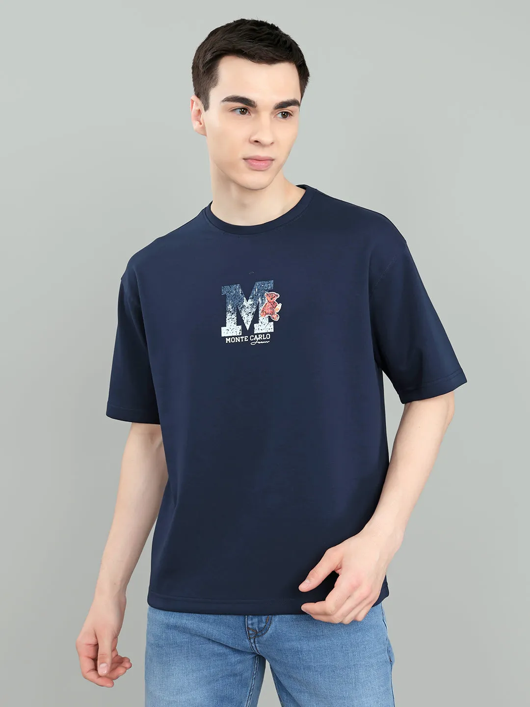 Men Navy Blue Solid Round Neck Half Sleeve T-Shirt sold by Monte Carlo