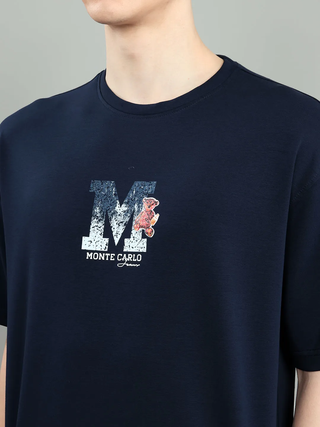 Men Navy Blue Solid Round Neck Half Sleeve T-Shirt sold by Monte Carlo product image thumbnail 5