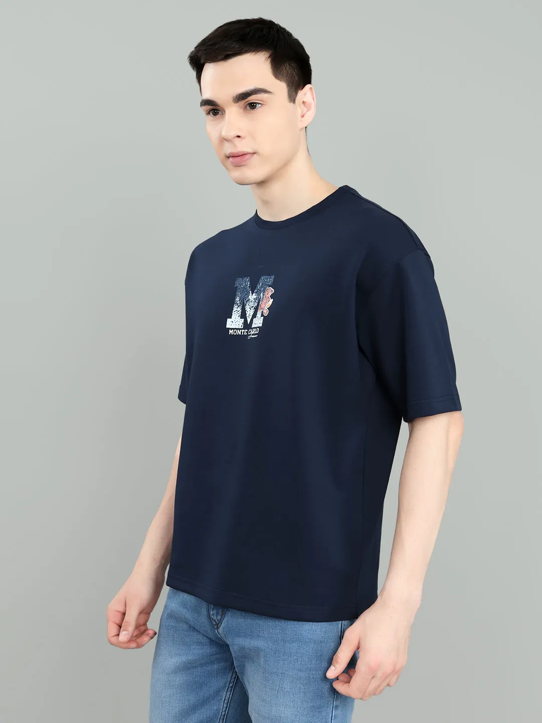 Men Navy Blue Solid Round Neck Half Sleeve T-Shirt sold by Monte Carlo product image thumbnail 2