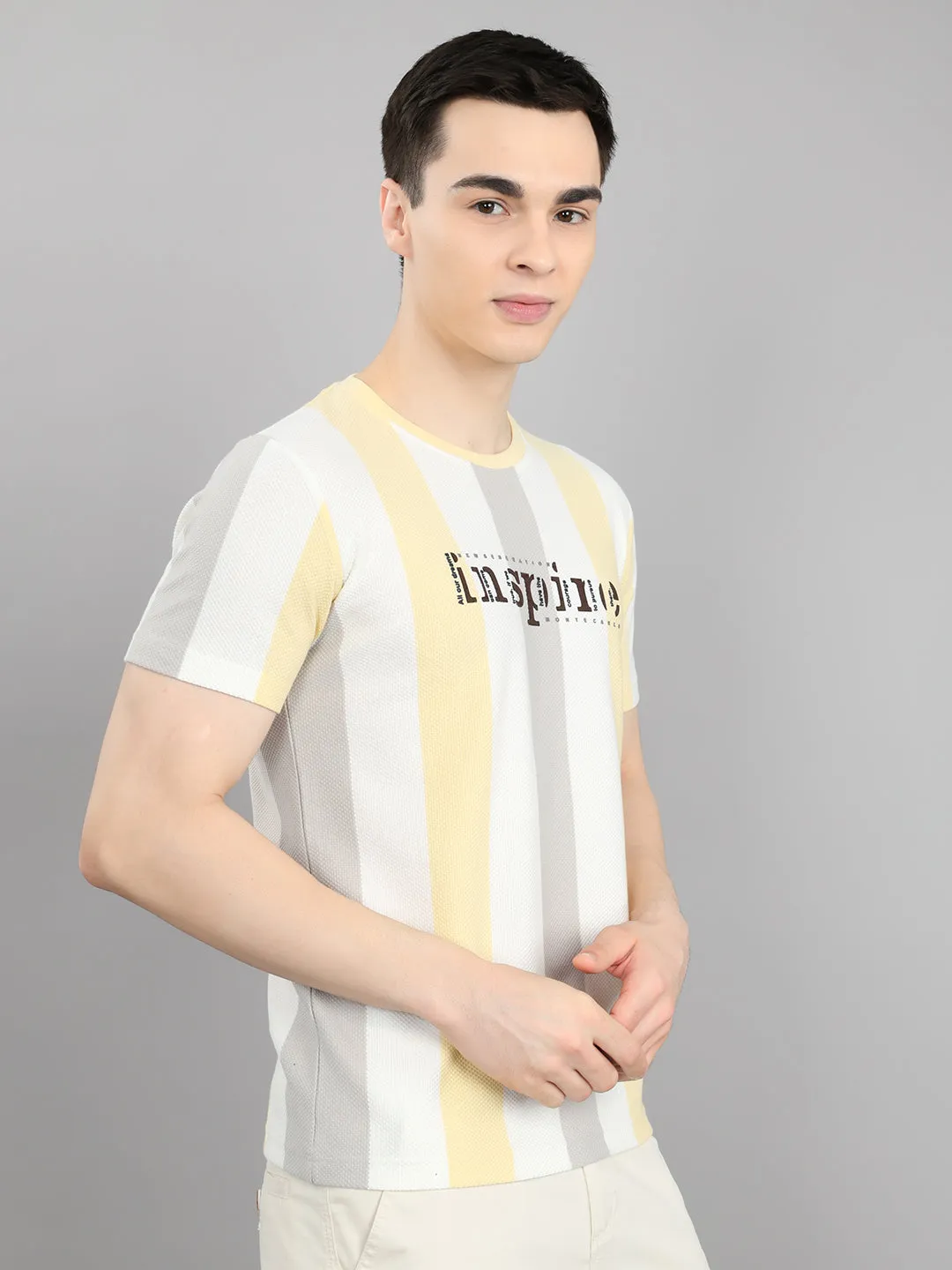 Men Yellow Stripe Round Neck Half Sleeve T-Shirt sold by Monte Carlo product image thumbnail 3