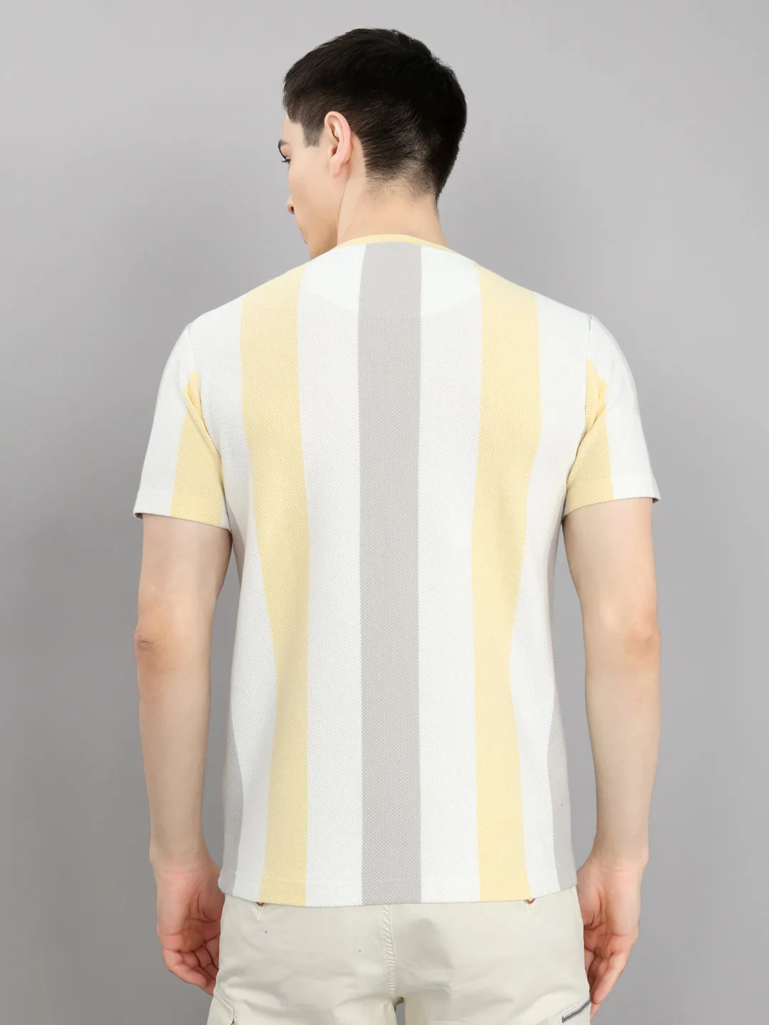 Men Yellow Stripe Round Neck Half Sleeve T-Shirt sold by Monte Carlo product image thumbnail 4