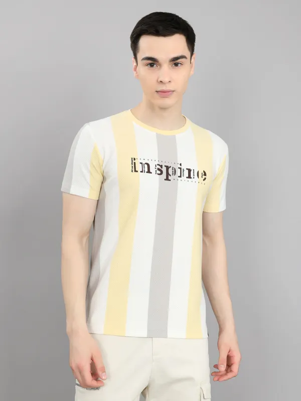 Men Yellow Stripe Round Neck Half Sleeve T-Shirt made by Monte Carlo