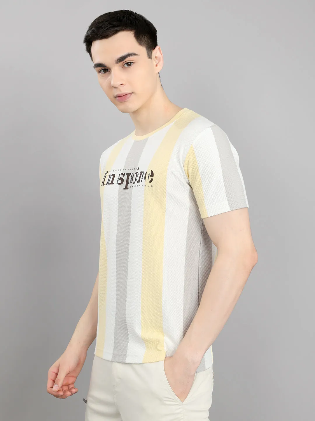 Men Yellow Stripe Round Neck Half Sleeve T-Shirt sold by Monte Carlo product image thumbnail 2