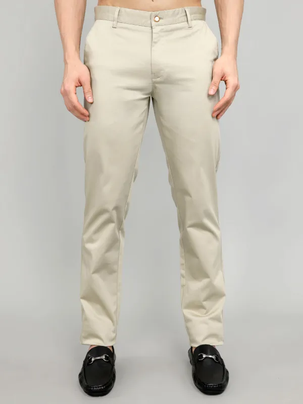 Men Beige Solid Slim Fit Trouser made by Monte Carlo