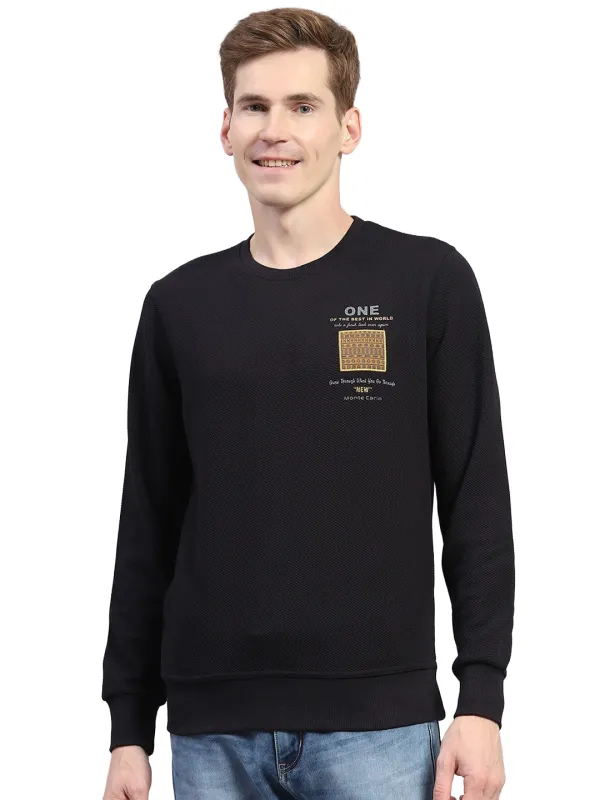 Men Navy Blue Printed Round Neck Full Sleeve Winter T-Shirt made by Monte Carlo