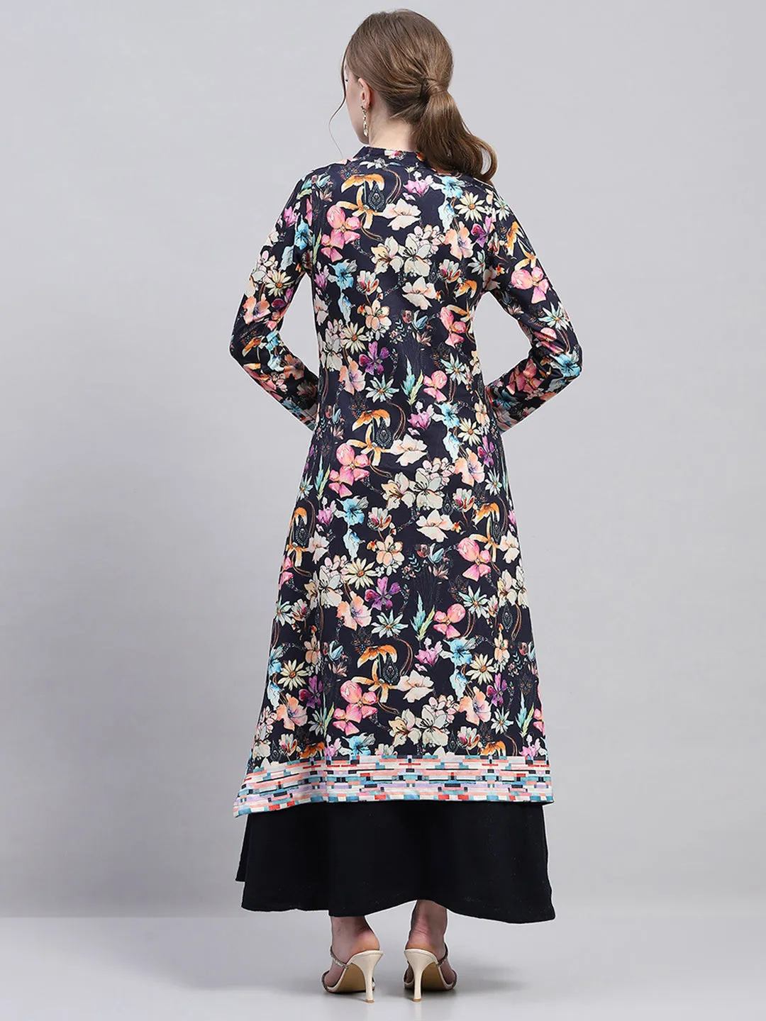 Women Navy Blue Designer V Neck Full Sleeve Kurtis Set for Winter sold by Monte Carlo product image thumbnail 4